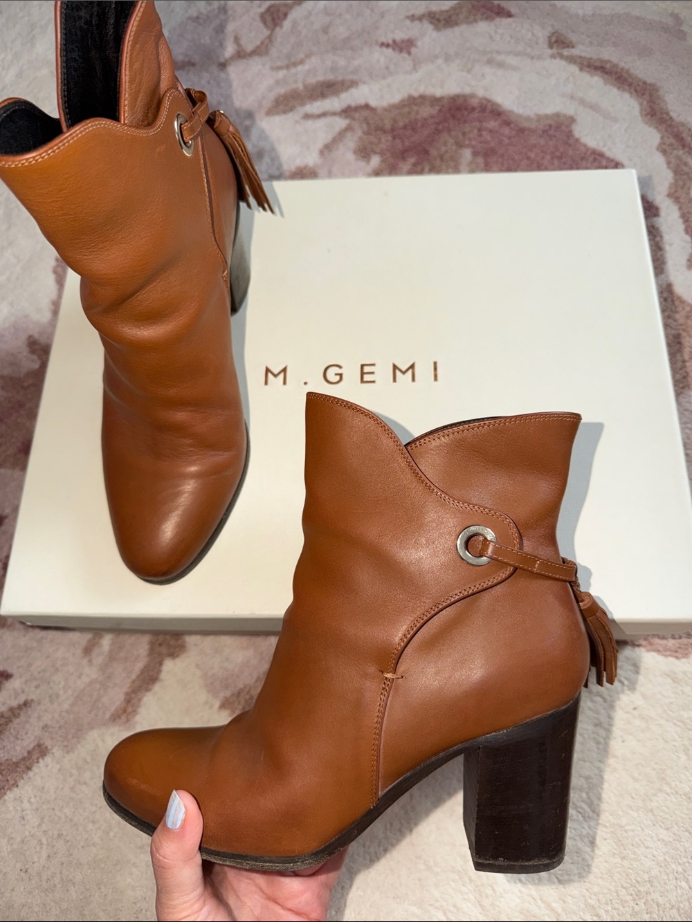 M. Gemi “The Onda” Cognac Leather Tassel Ankle Boots